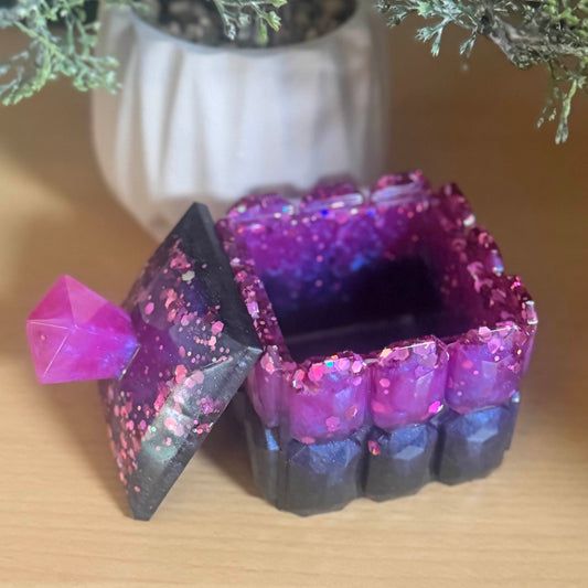 Dose Epoxidharz, schwarz, lila, glitzer, Geschenk