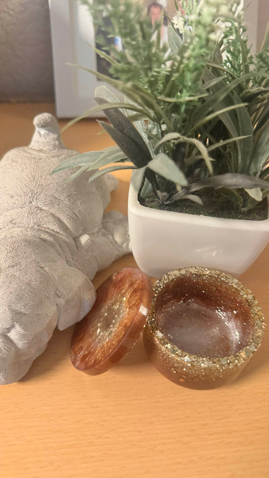 Dosen klein Epoxidharz, braun, gold, rund, glitzer, Geschenk