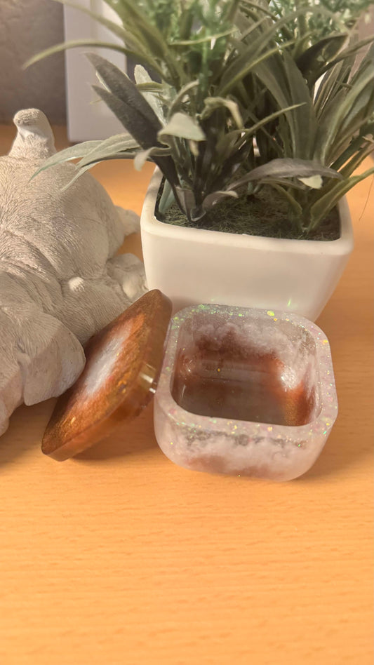 Dosen klein Epoxidharz, braun, gold, weiß, eckig, glitzer, Geschenk