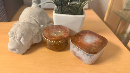 Dosen klein Epoxidharz, braun, gold, weiß, eckig, glitzer, Geschenk