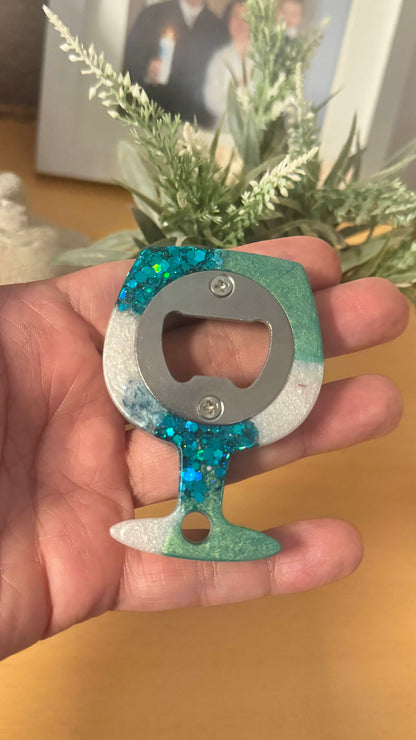 Flaschenöffner, grün weiß glitzer, Handmade, Unikat