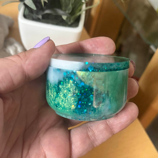 Dosen klein Epoxidharz, grün, weiß, rund, glitzer, Geschenk